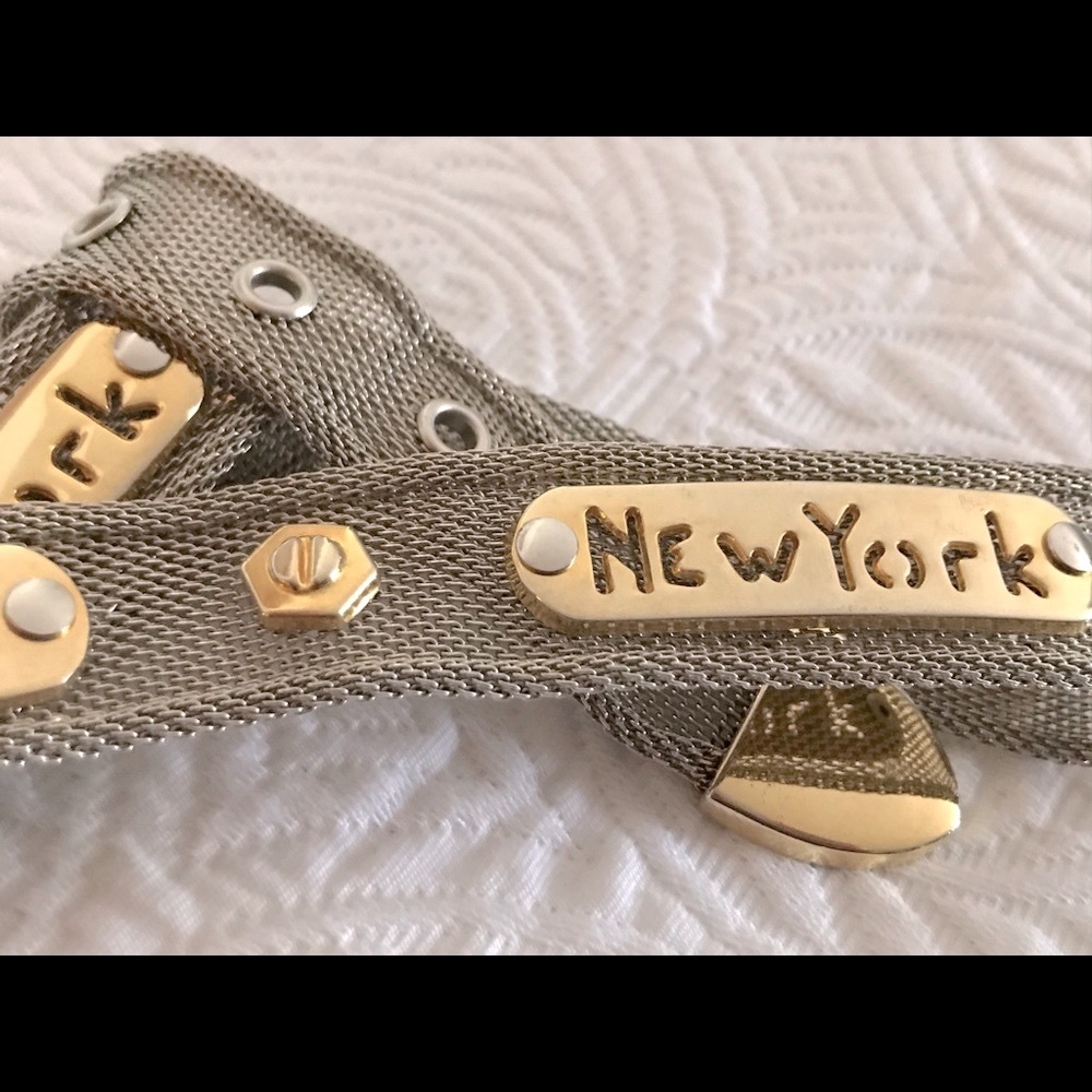 Vintage “CITIES“ 1990s Silver/ Gold Metal Mesh Vintage Belt - Picture 6 of 17
